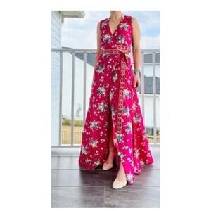 New York & Co. NWT Sleeveless Pink Floral Wrap Maxi Dress Size Large  See Note